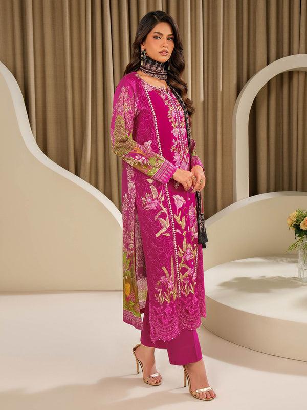 Limelight 3 Piece Lawn Suit-Embroidered (Unstitched) Pink