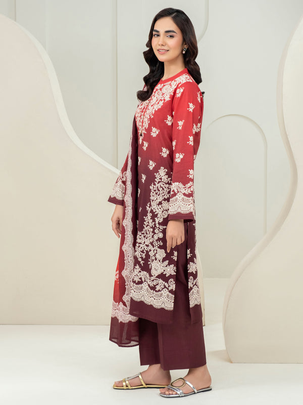Limelight 3 Piece Lawn Suit-Paste Print (Unstitched) Red