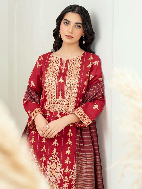 Limelight 3 Piece Lawn Suit-Paste Print (Unstitched) Red