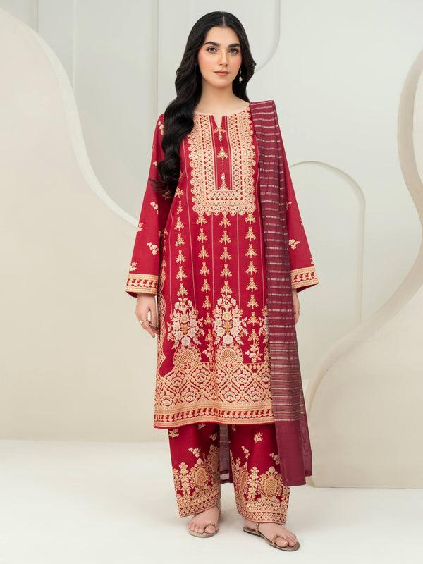 Limelight 3 Piece Lawn Suit-Paste Print (Unstitched) Red