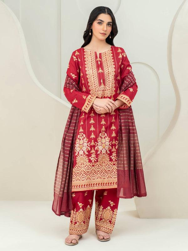 limelight 3 Piece Lawn Suit-Paste Print (Unstitched) Red