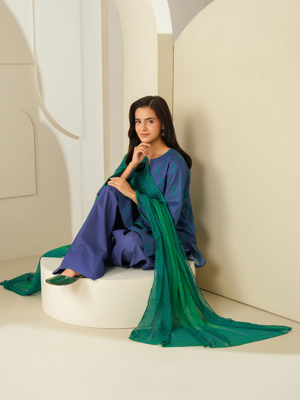 Limelight 3 Piece Lawn Suit-Printed (Unstitched) Blue