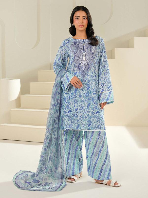 limelight 3 Piece Lawn Suit-Printed (Unstitched) Blue