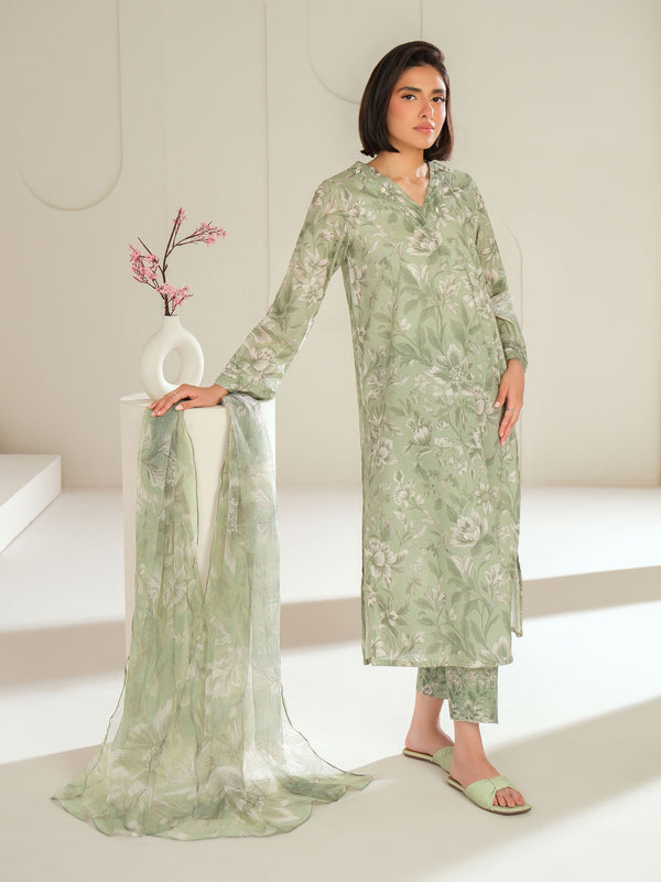 limelight 3 Piece Lawn Suit-Printed (Unstitched) Green