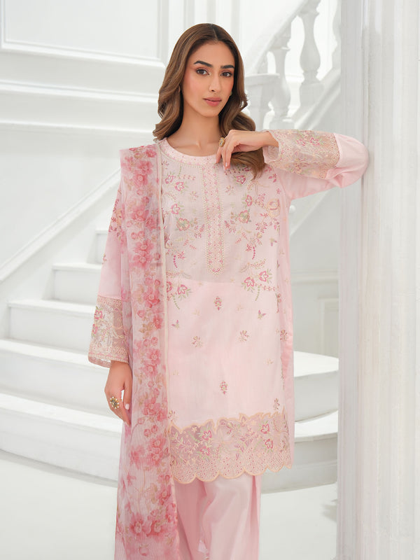 Limelight 3 Piece Net Suit-Embroidered (Unstitched) Pink