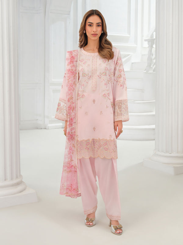 Limelight 3 Piece Net Suit-Embroidered (Unstitched) Pink