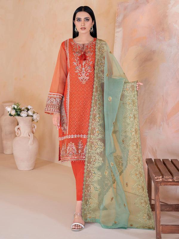 Limelight 3 Piece Organza Suit-Embroidered (Unstitched)