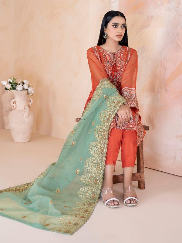 Limelight 3 Piece Organza Suit-Embroidered (Unstitched)