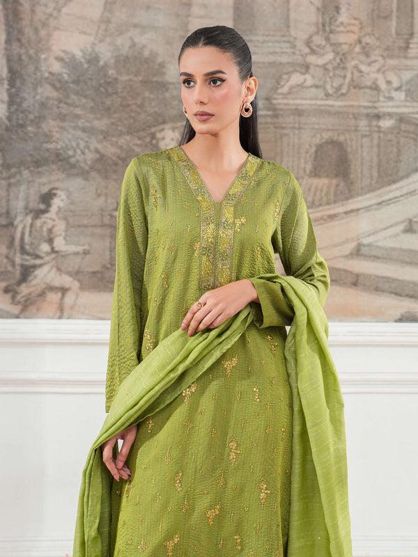 Limelight 3 Piece Raw Silk Suit-Embroidered (Unstitched)