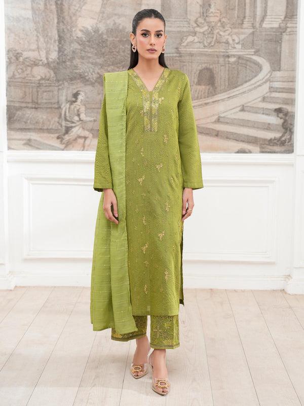 Limelight 3 Piece Raw Silk Suit-Embroidered (Unstitched)