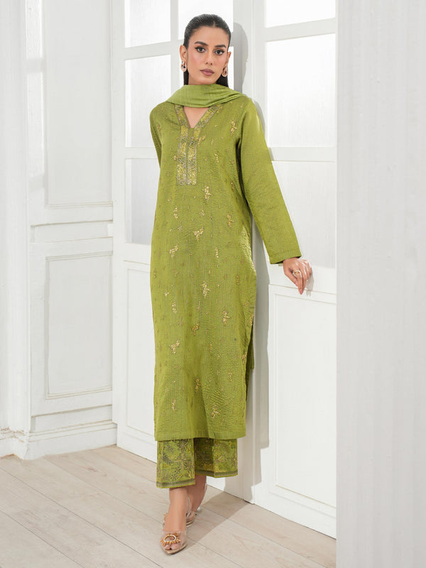 Limelight 3 Piece Raw Silk Suit-Embroidered (Unstitched)