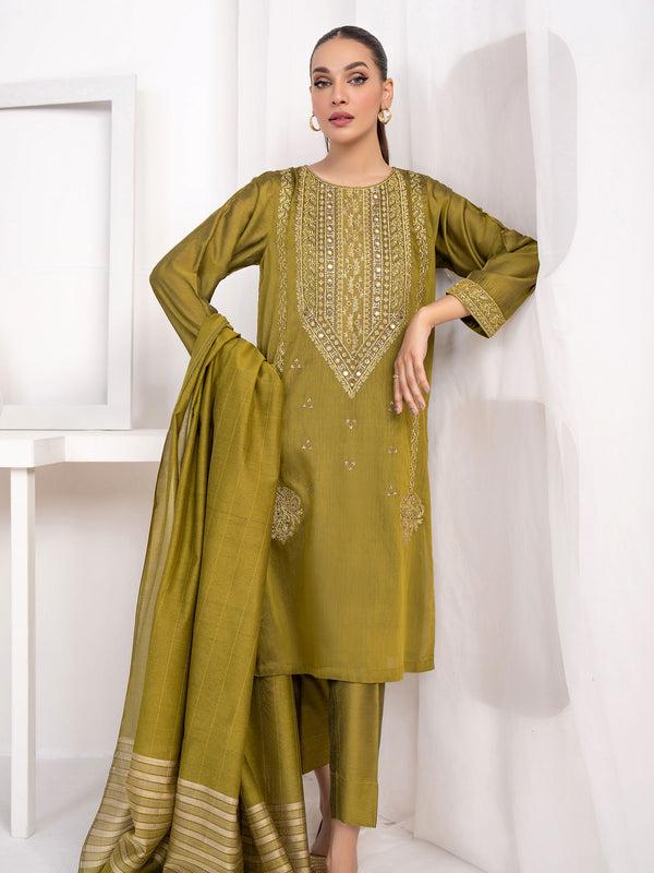 Limelight 3 Piece Raw Silk Suit-Embroidered(Unstitched)