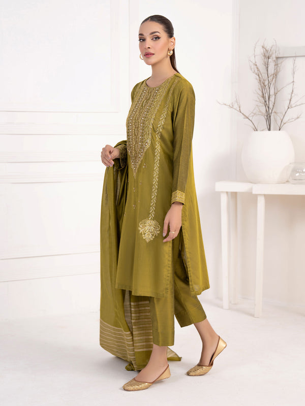 Limelight 3 Piece Raw Silk Suit-Embroidered(Unstitched)