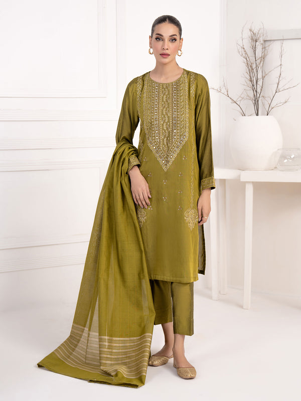 limelight 3 Piece Raw Silk Suit-Embroidered(Unstitched)