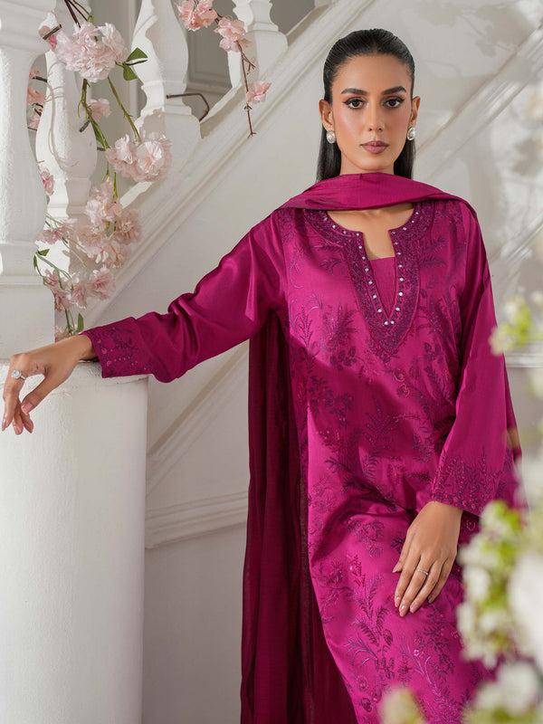Limelight 3 Piece Raw Silk Suit-Embroidered (Unstitched)