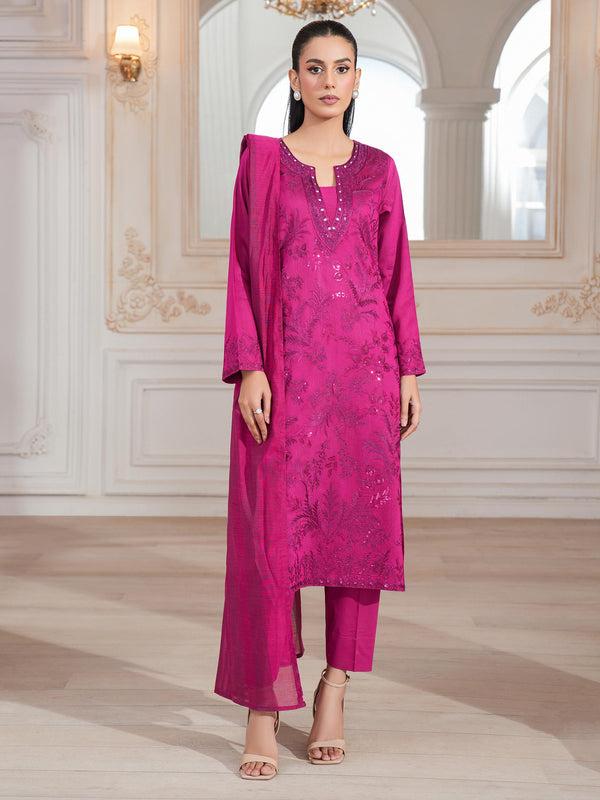Limelight 3 Piece Raw Silk Suit-Embroidered (Unstitched)