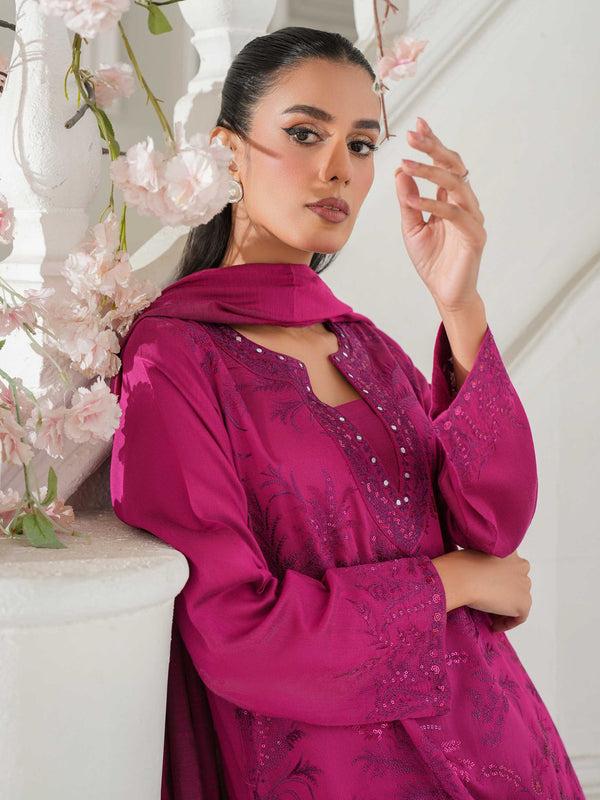 Limelight 3 Piece Raw Silk Suit-Embroidered (Unstitched)
