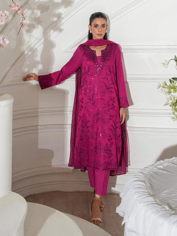 limelight 3 Piece Raw Silk Suit-Embroidered (Unstitched)