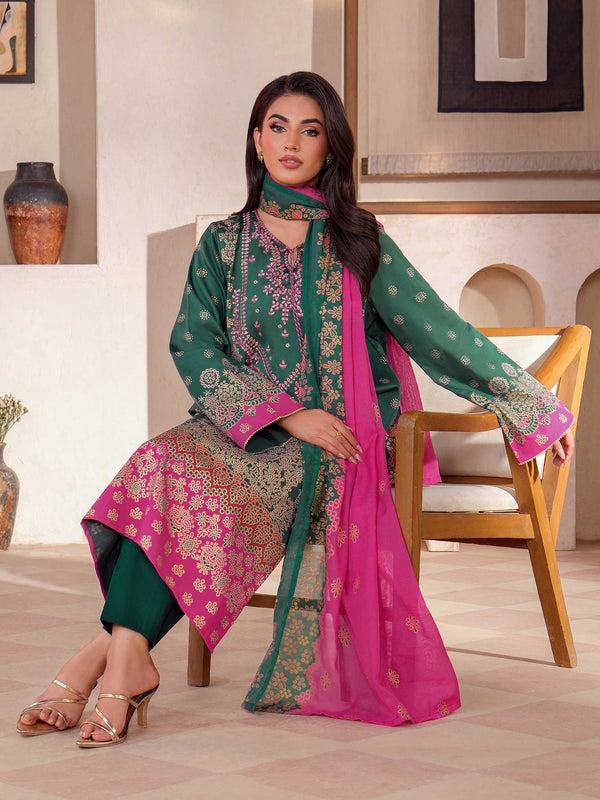 Limelight 3 Piece Satin Suit-Embroidered (Unstitched)