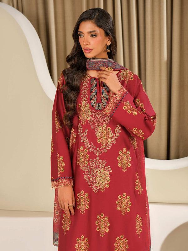 Limelight 3 Piece Satin Suit-Embroidered (Unstitched) Red