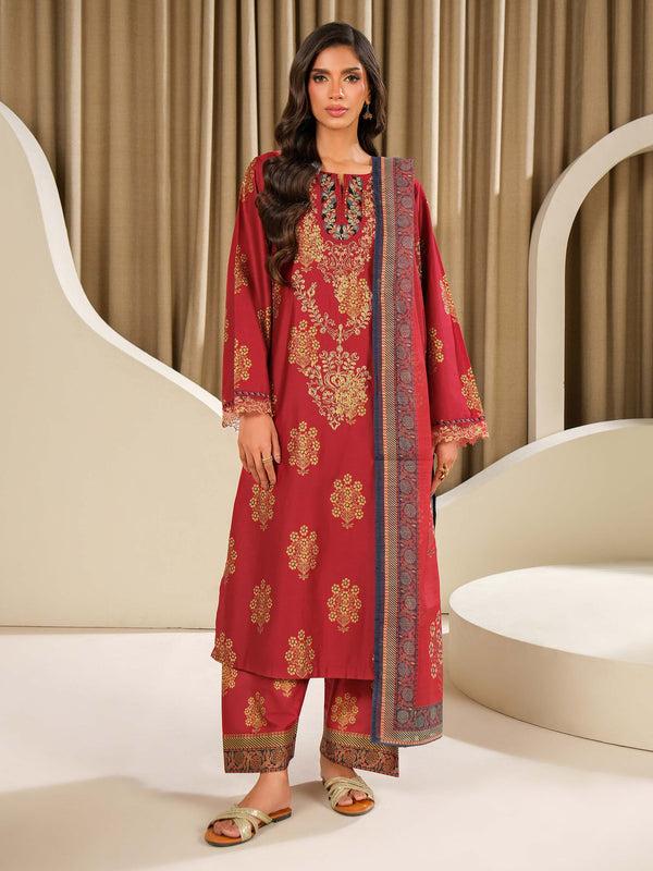 limelight 3 Piece Satin Suit-Embroidered (Unstitched) Red