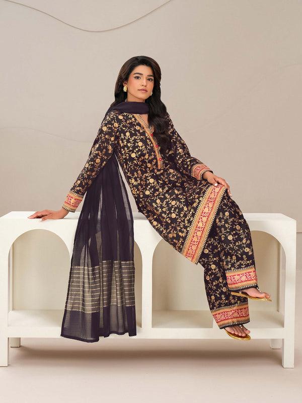 Limelight 3 Piece Satin Suit-Paste Print (Unstitched)