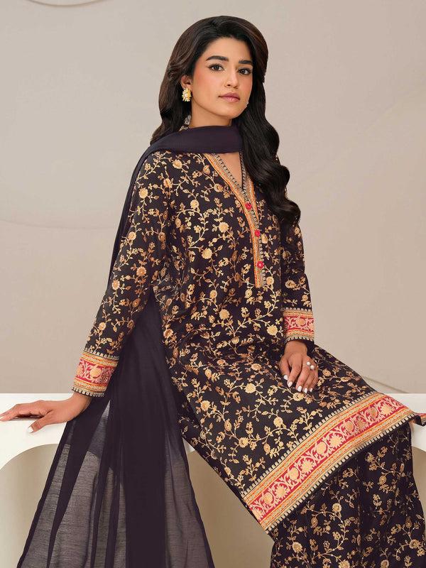 limelight 3 Piece Satin Suit-Paste Print (Unstitched)