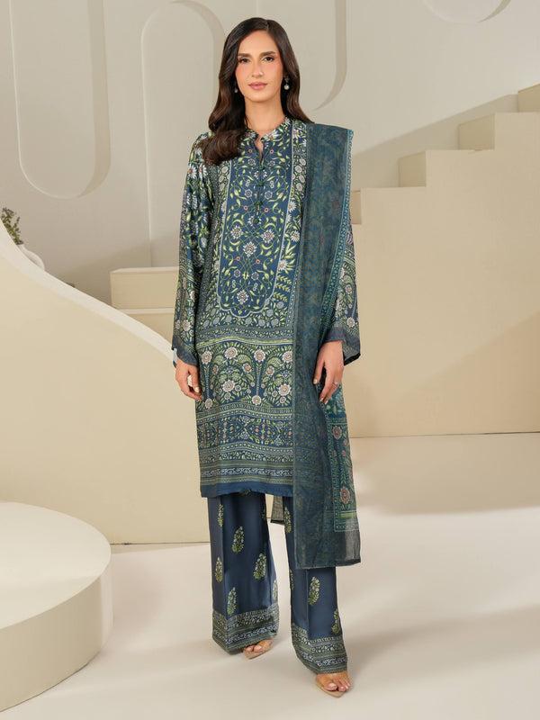 Limelight 3 Piece Silk Suit-Printed (Unstitched) Blue