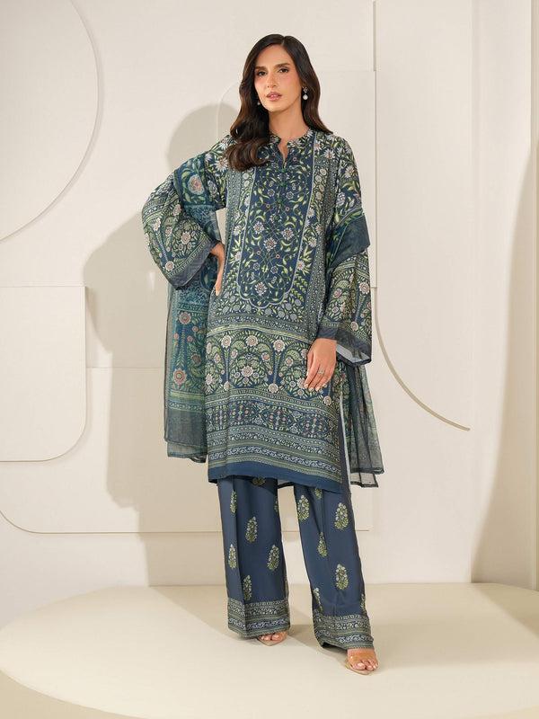 Limelight 3 Piece Silk Suit-Printed (Unstitched) Blue