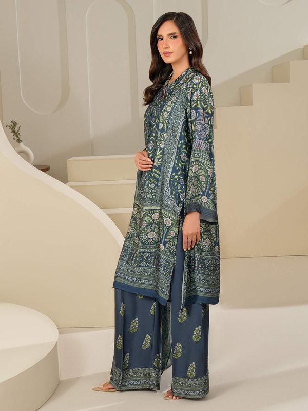 Limelight 3 Piece Silk Suit-Printed (Unstitched) Blue