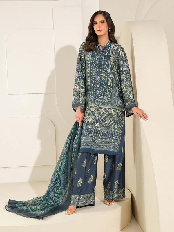 limelight 3 Piece Silk Suit-Printed (Unstitched) Blue