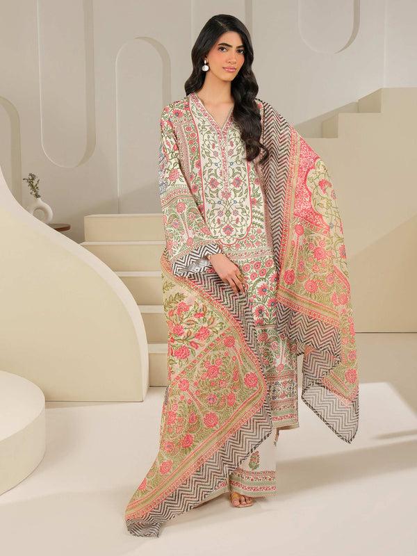 Limelight 3 Piece Silk Suit-Printed (Unstitched) Off White