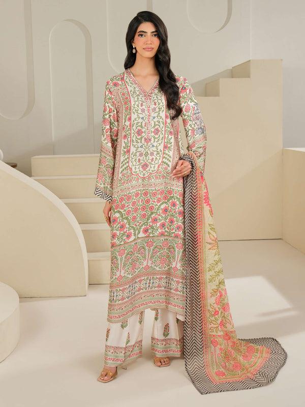 limelight 3 Piece Silk Suit-Printed (Unstitched) Off White