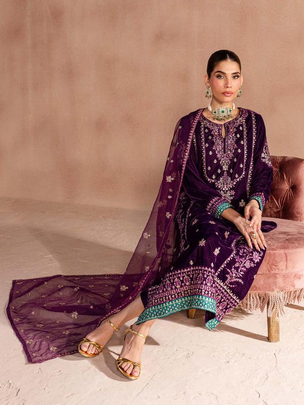 Limelight 3 Piece Velvet Suit-Embroidered (Unstitched)