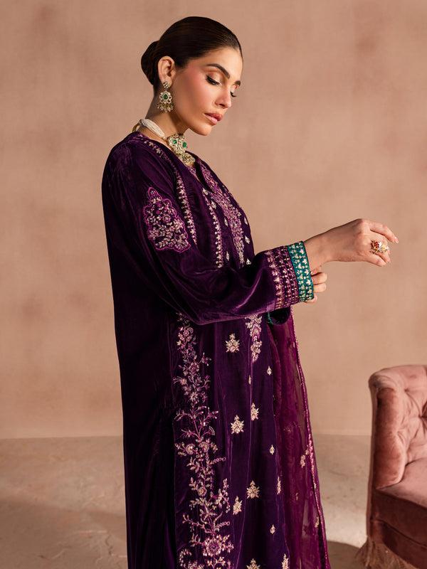 Limelight 3 Piece Velvet Suit-Embroidered (Unstitched)