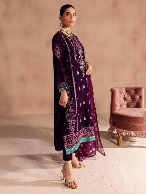 Limelight 3 Piece Velvet Suit-Embroidered (Unstitched)
