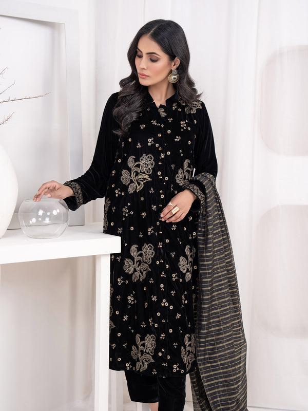 Limelight 3 Piece Velvet Suit-Embroidered(Unstitched)