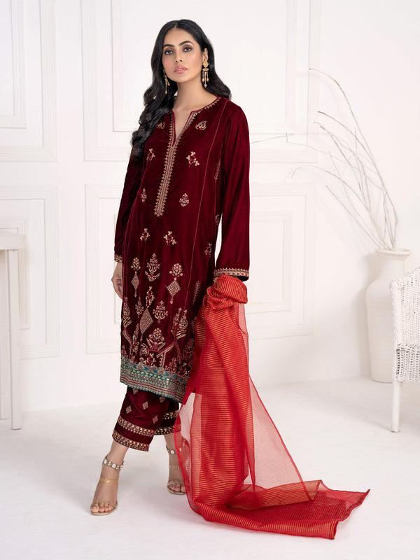 Limelight 3 Piece Velvet Suit-Embroidered(Unstitched)