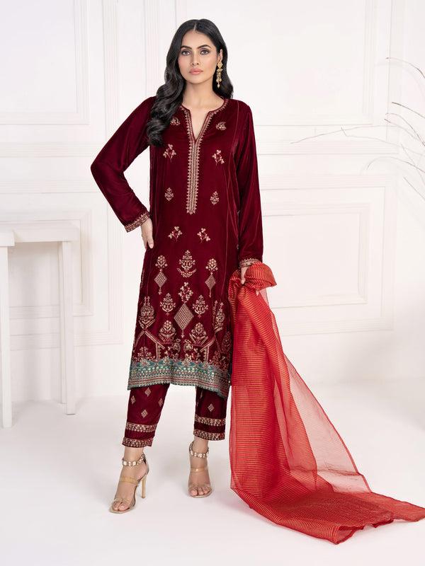 Limelight 3 Piece Velvet Suit-Embroidered(Unstitched)