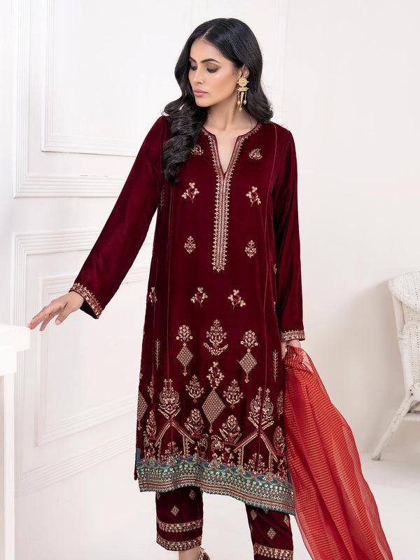 Limelight 3 Piece Velvet Suit-Embroidered(Unstitched)