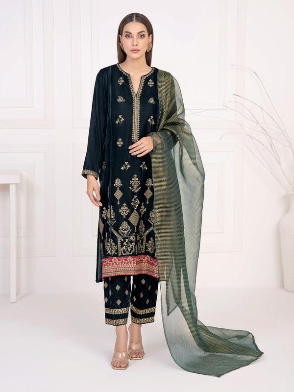 Limelight 3 Piece Velvet Suit-Embroidered(Unstitched)