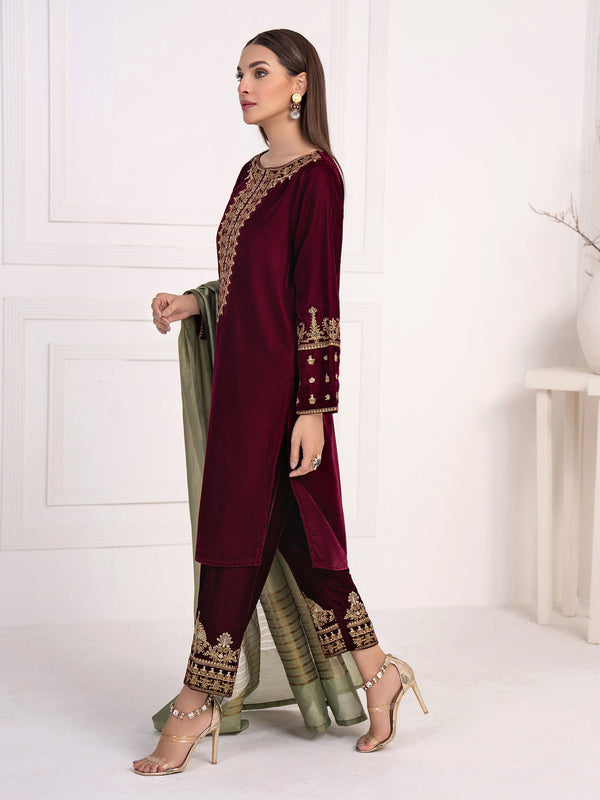 Limelight 3 Piece Velvet Suit-Embroidered(Unstitched)