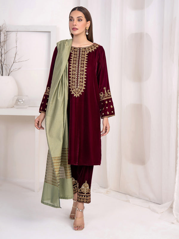 Limelight 3 Piece Velvet Suit-Embroidered(Unstitched)