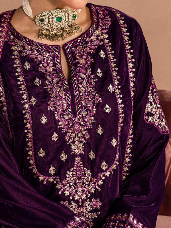 Limelight 3 Piece Velvet Suit-Embroidered (Unstitched)
