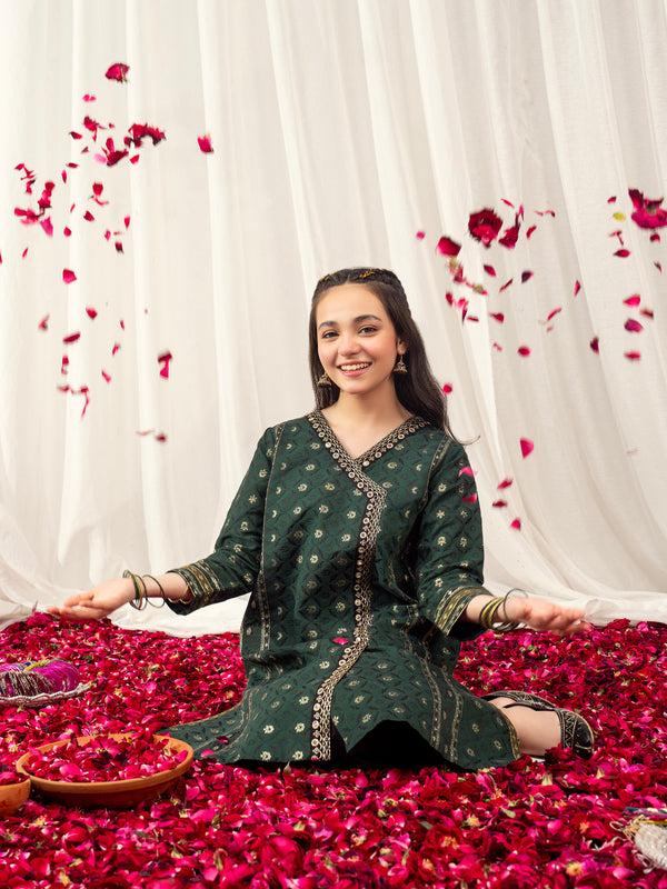 Limelight 2 Piece Jacquard Suit-Embroidered Green