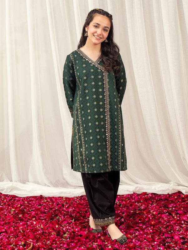 limelight 2 Piece Jacquard Suit-Embroidered Green