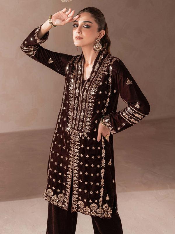 Limelight 2 Piece Velvet Suit-Embroidered (Pret)