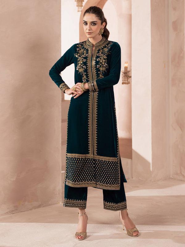 Limelight 2 Piece Velvet Suit-Embroidered (Pret)