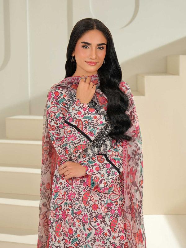 Limelight 3 Piece Lawn Suit-Printed (Unstitched) Red