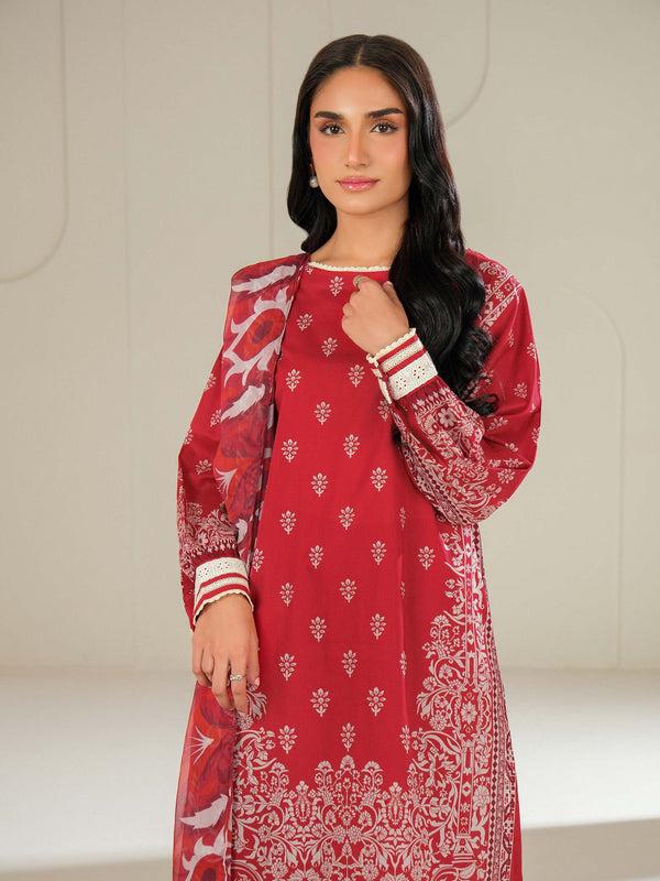 Limelight 3 Piece Lawn Suit-Printed (Unstitched) Red